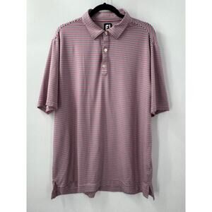 Footjoy Polo Shirt Men XL Red‎ White Blue Striped Golf Performance Stretch Tops